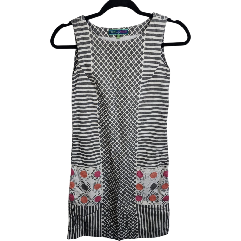 Bombay Grey Striped Patch Front Pockets Linen Mini Dress Size XS - Picture 13 of 14